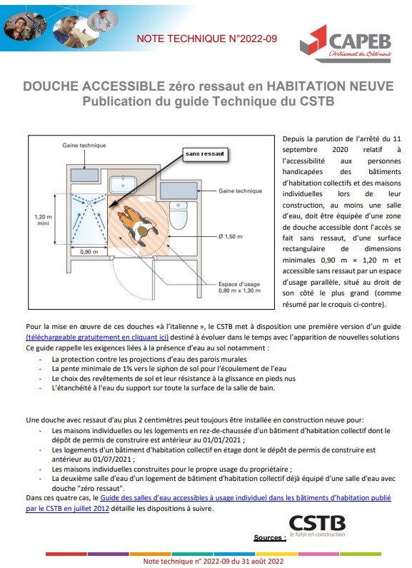 DOUCHE ACCESSIBLE zéro ressaut en HABITATION NEUVE ・ CAPEB